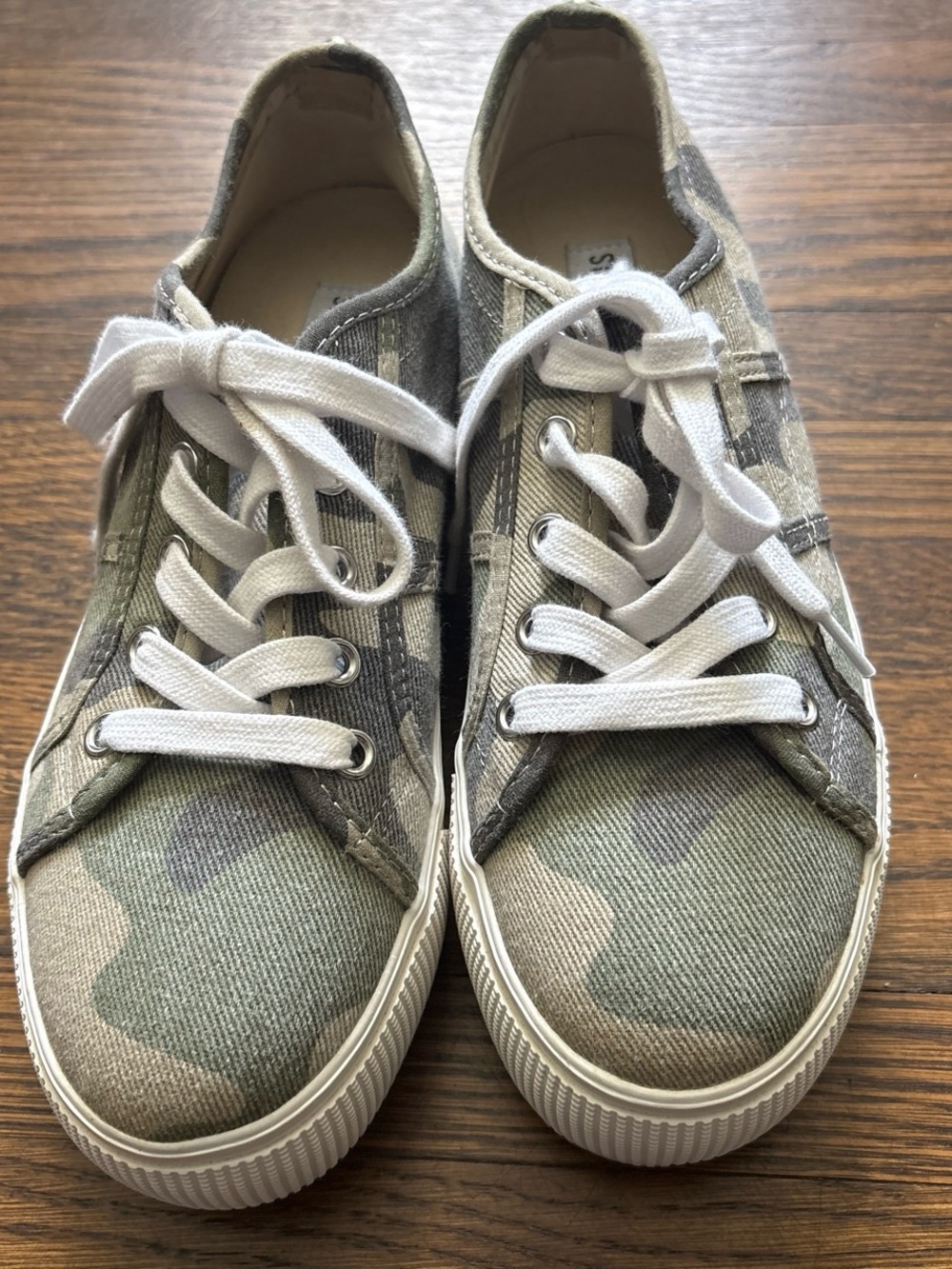 Steve Madden Camo Low-Top Platform Sneakers — Green, Tan, Gray, White